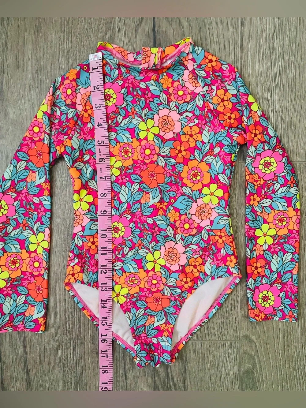 Cat & Jack Toddler Girl One Piece Swimsuit 4/5 Colorful Floral Long Sleeves Pool